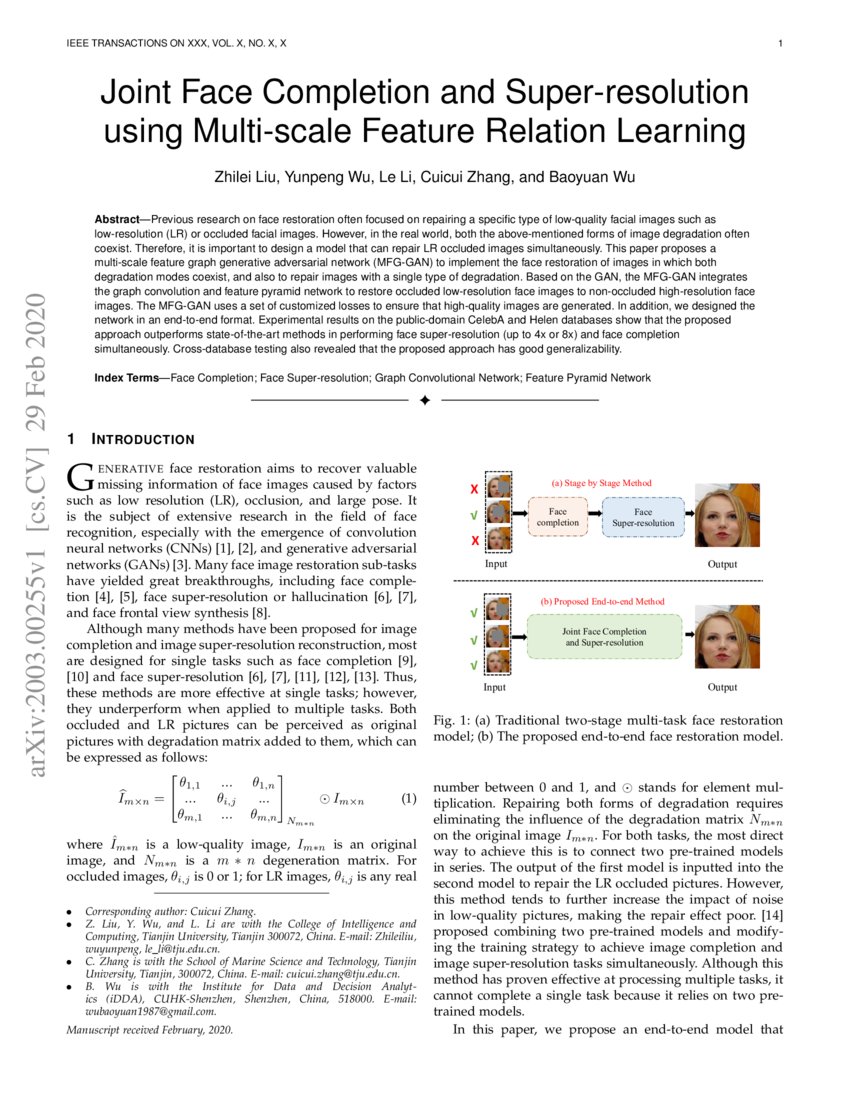 Joint Face Completion and Superresolution using Multiscale Feature Relation Learning DeepAI