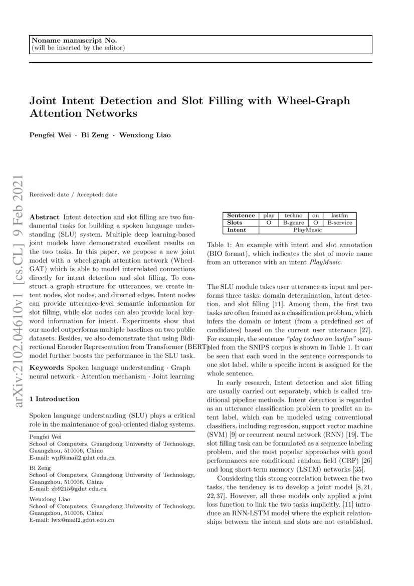 Joint Intent Detection and Slot Filling with WheelGraph Attention