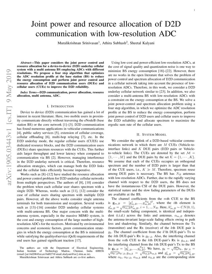 Joint power and resource allocation of D2D communication with low