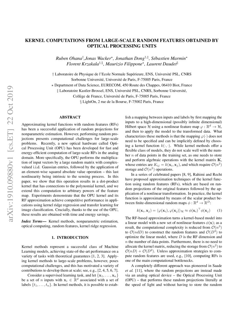 Kernel computations from largescale random features obtained by
