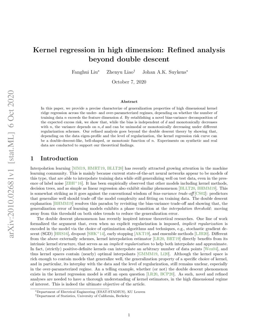 Kernel regression in high dimension Refined analysis beyond double