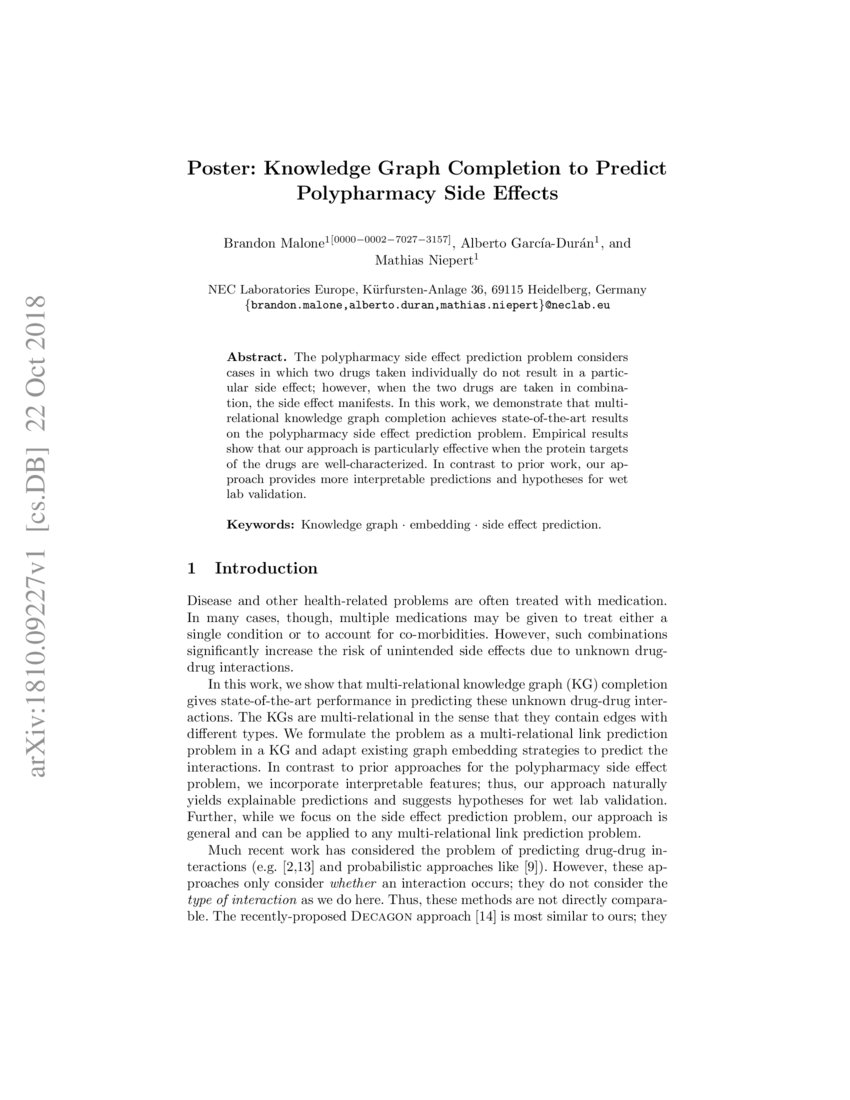 Knowledge Graph Completion to Predict Polypharmacy Side Effects DeepAI