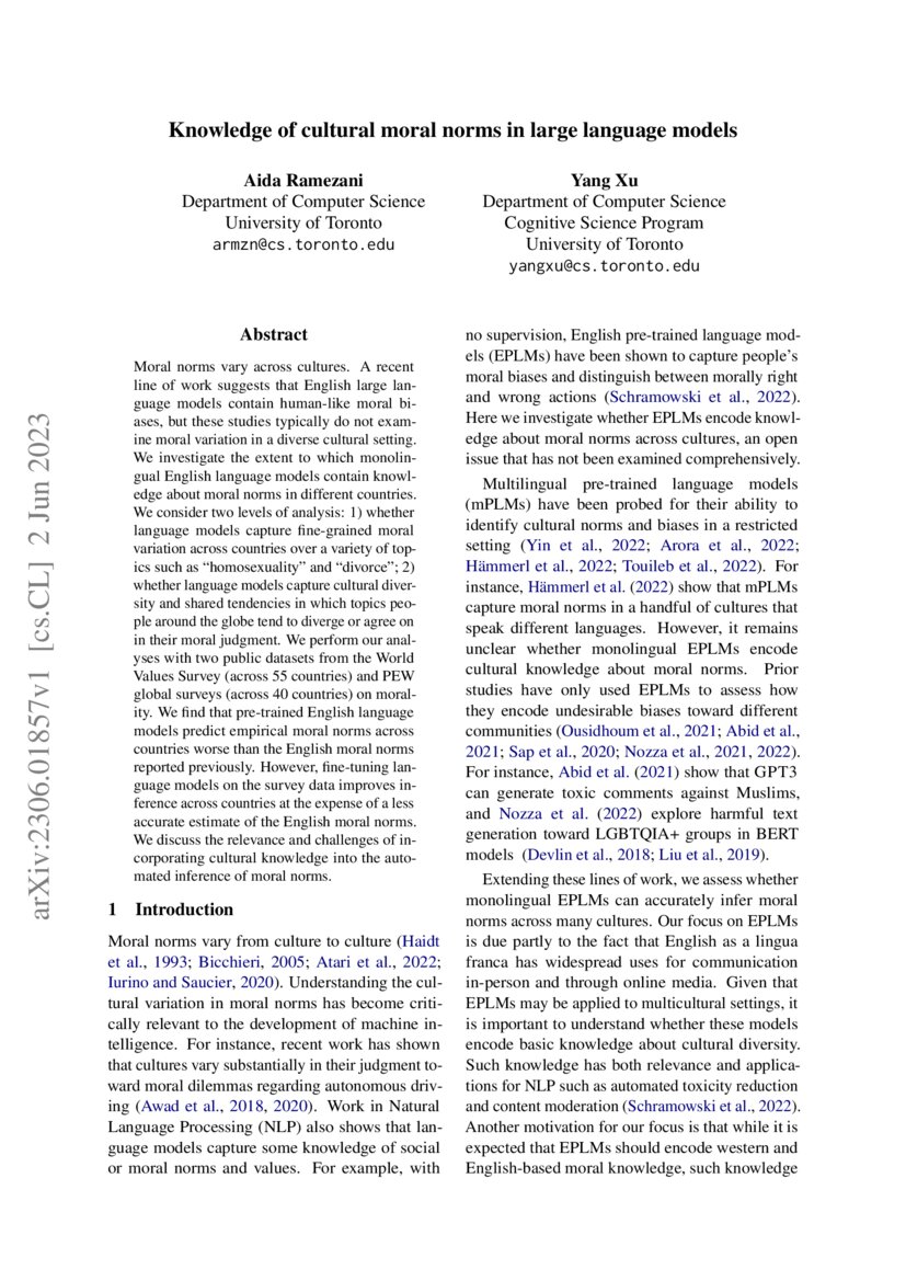 Knowledge of cultural moral norms in large language models DeepAI