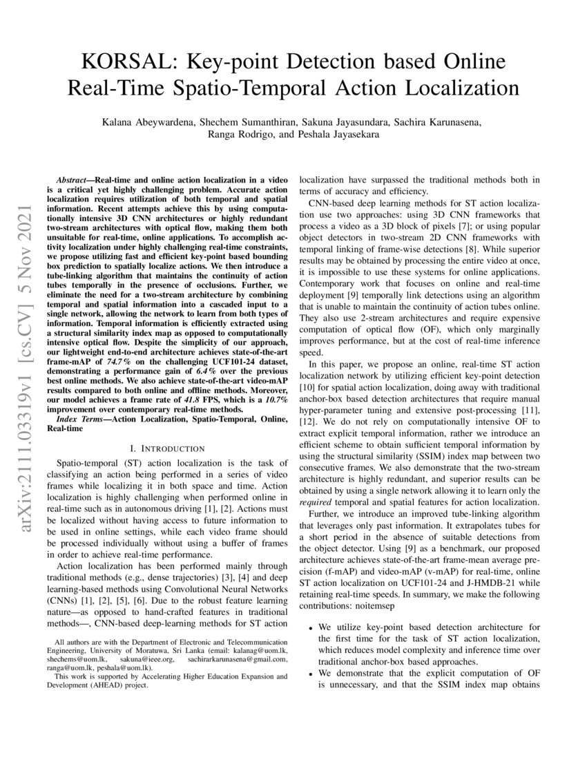 KORSAL Keypoint Detection based Online RealTime SpatioTemporal