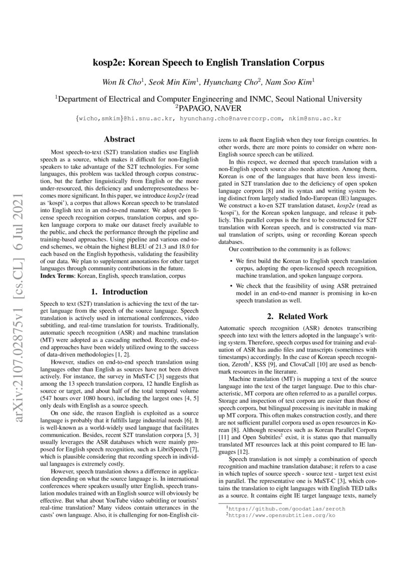 Kosp2e Korean Speech to English Translation Corpus DeepAI