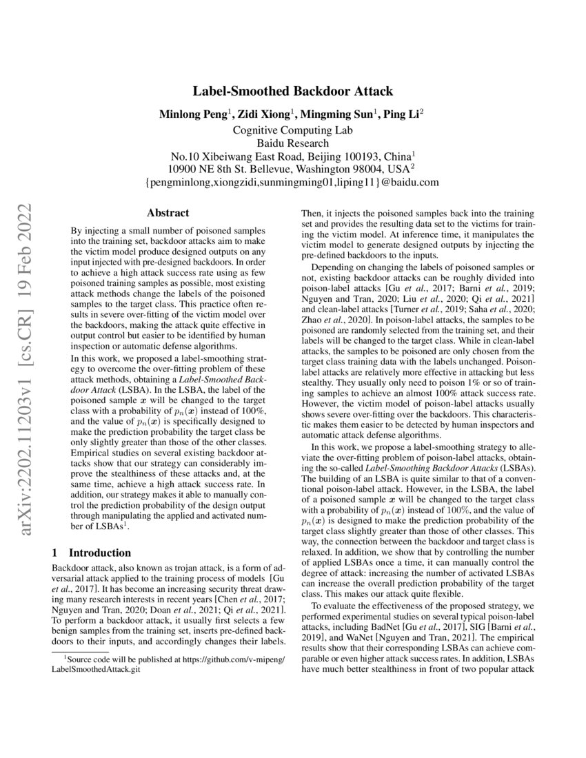 Label Smoothed Backdoor Attack Deepai