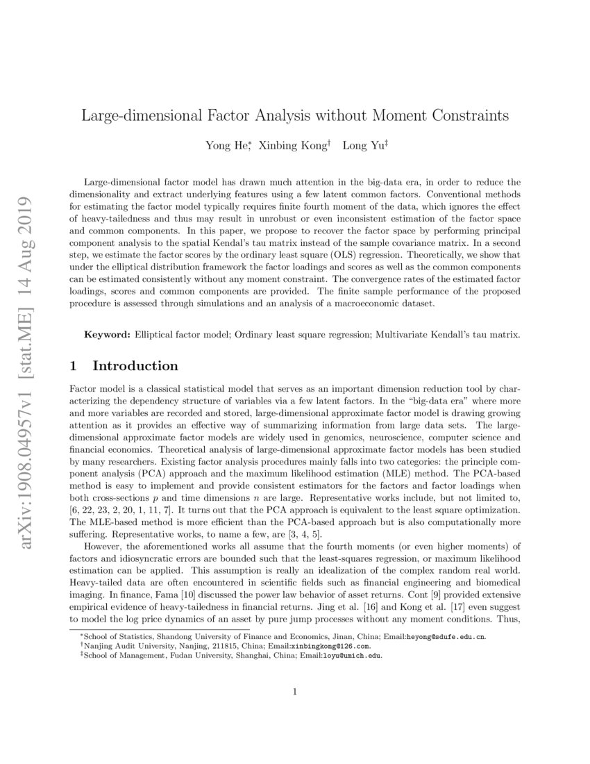 Largedimensional Factor Analysis without Moment Constraints DeepAI