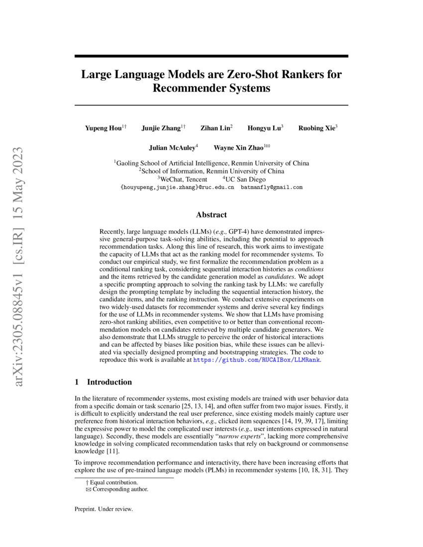 Large Language Models Are Zero Shot Rankers For Recommender Systems Deepai Large Language Models Are Zero Shot Rankers For Recommender Systems Deepai