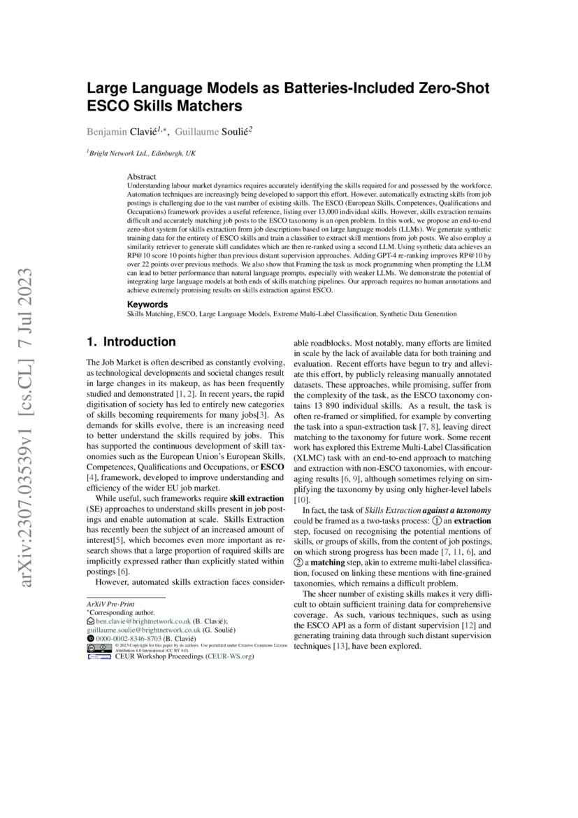 Large Language Models as BatteriesIncluded ZeroShot ESCO Skills