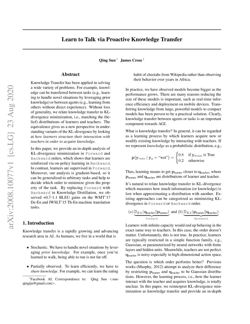 Learn to Talk via Proactive Knowledge Transfer | DeepAI