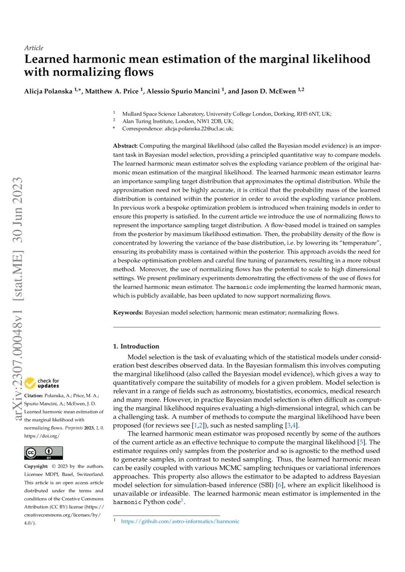 Learned harmonic mean estimation of the marginal likelihood with