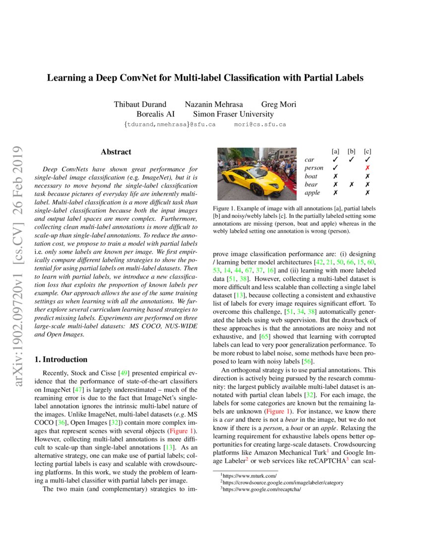 Learning A Deep Convnet For Multi Label Classification With Partial Labels Deepai Learning A Deep Convnet For Multi Label Classification With Partial Labels Deepai
