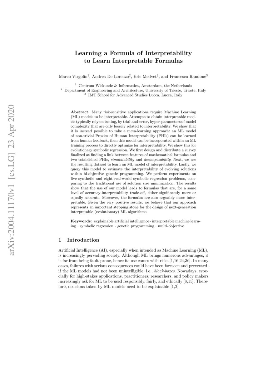 Learning a Formula of Interpretability to Learn Interpretable Formulas ...