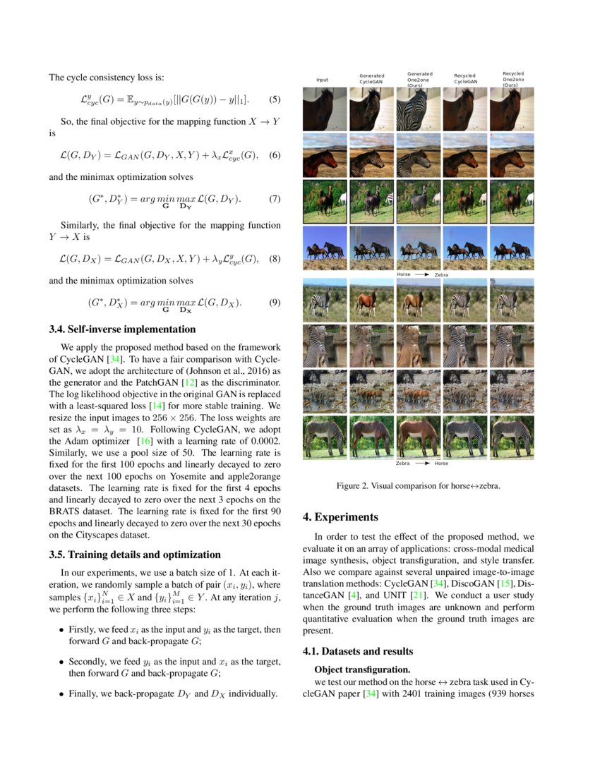 Learning a Self-inverse Network for Unpaired Bidirectional Image-to ...