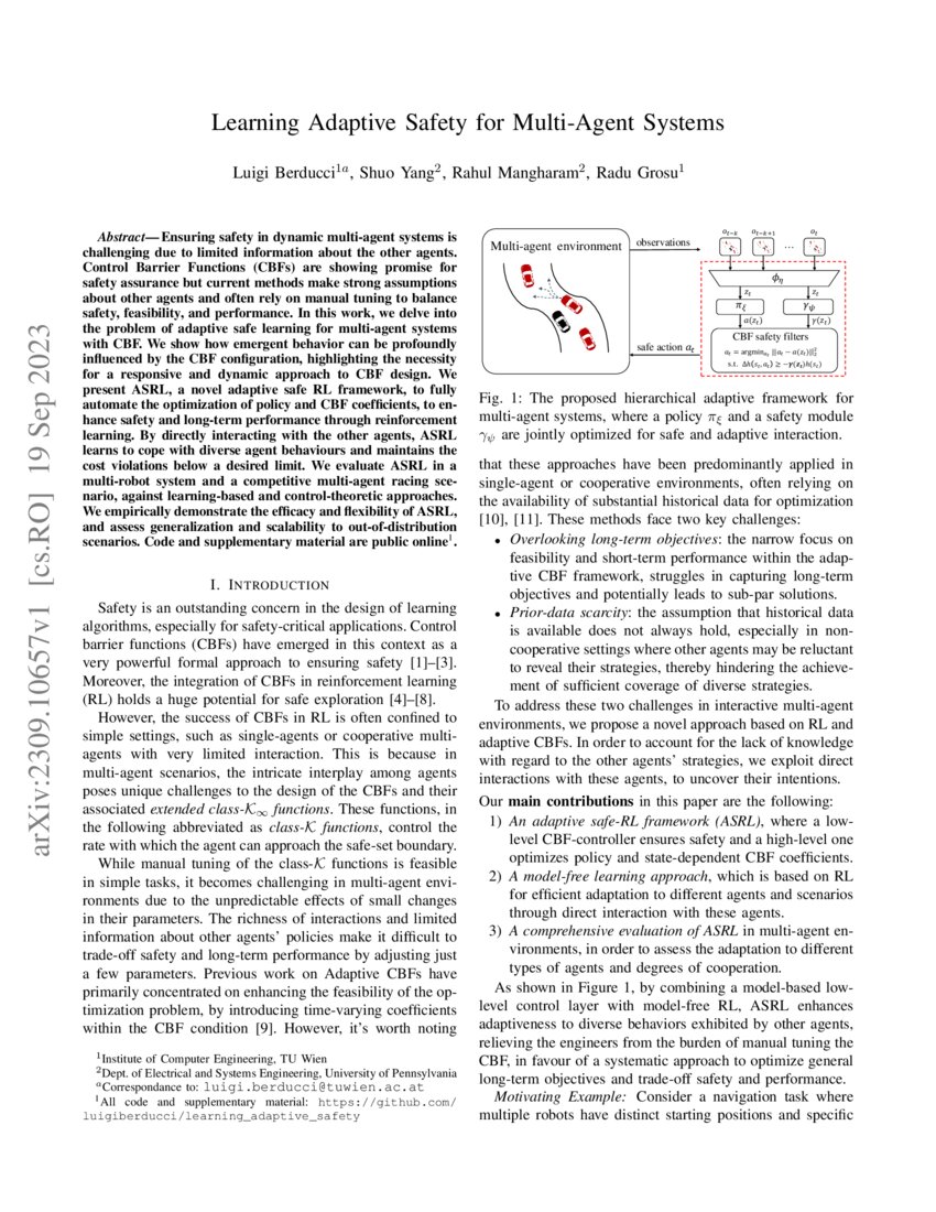 Learning Adaptive Safety for Multi-Agent Systems | DeepAI