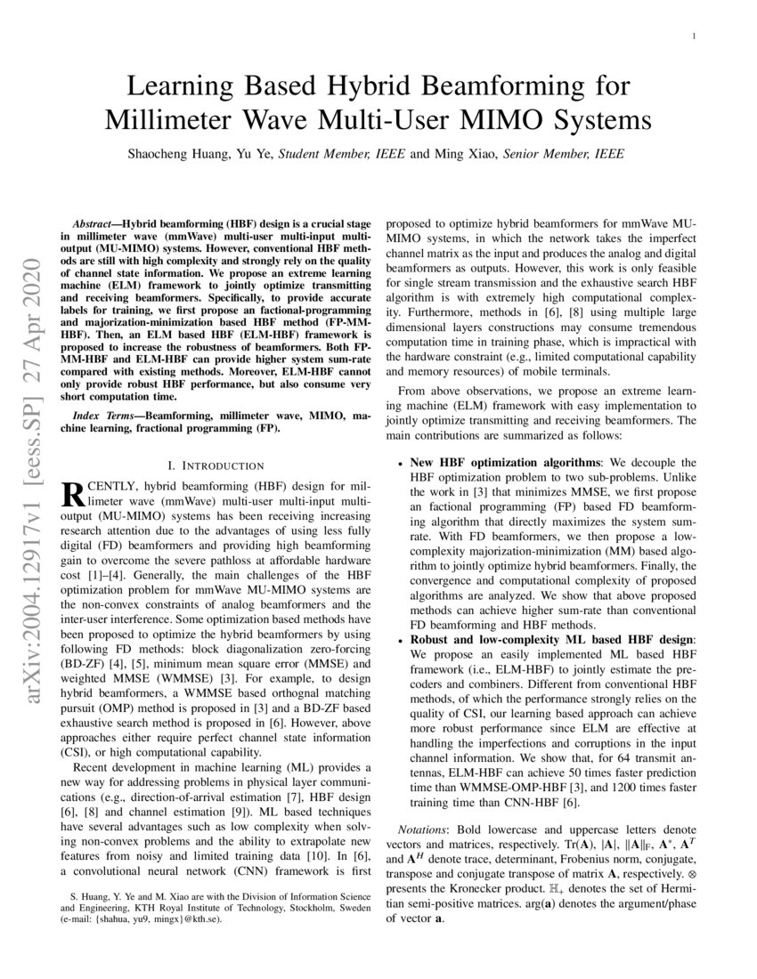 Learning Based Hybrid Beamforming for Millimeter Wave Multi-User MIMO ...