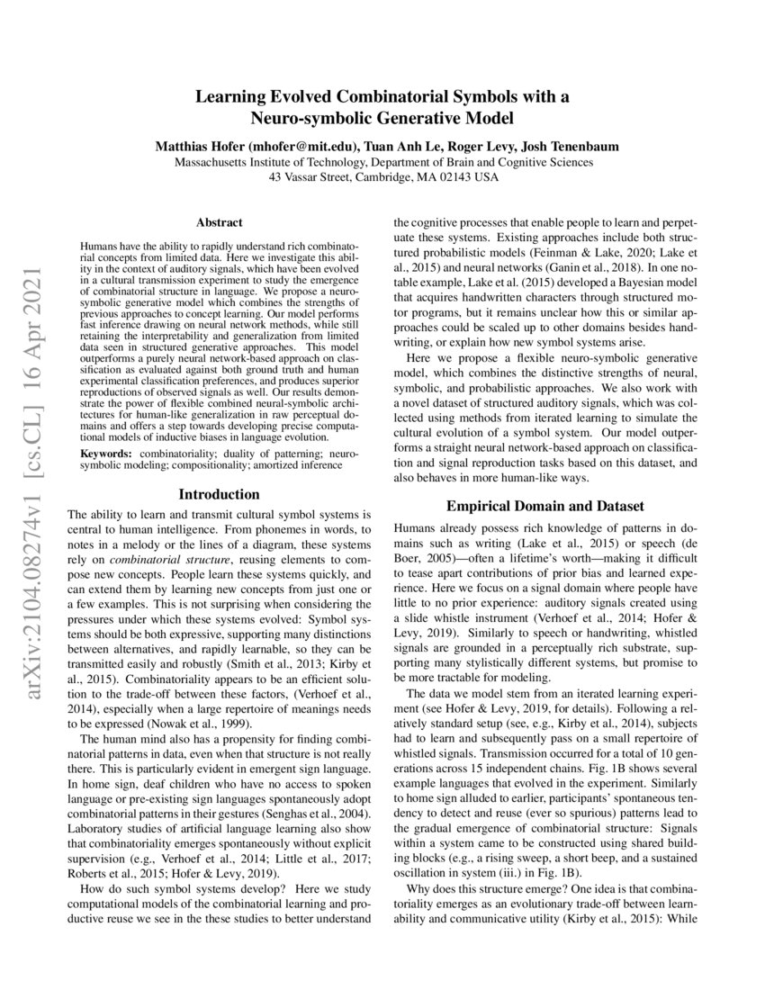 Learning Evolved Combinatorial Symbols with a Neuro-symbolic Generative ...