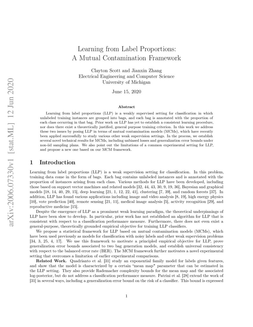 Learning from Label Proportions A Mutual Contamination Framework DeepAI