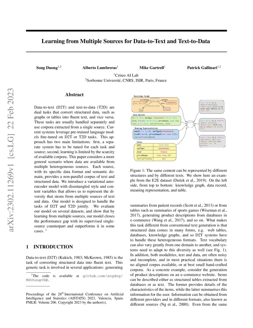 Learning from Multiple Sources for Data-to-Text and Text-to-Data | DeepAI