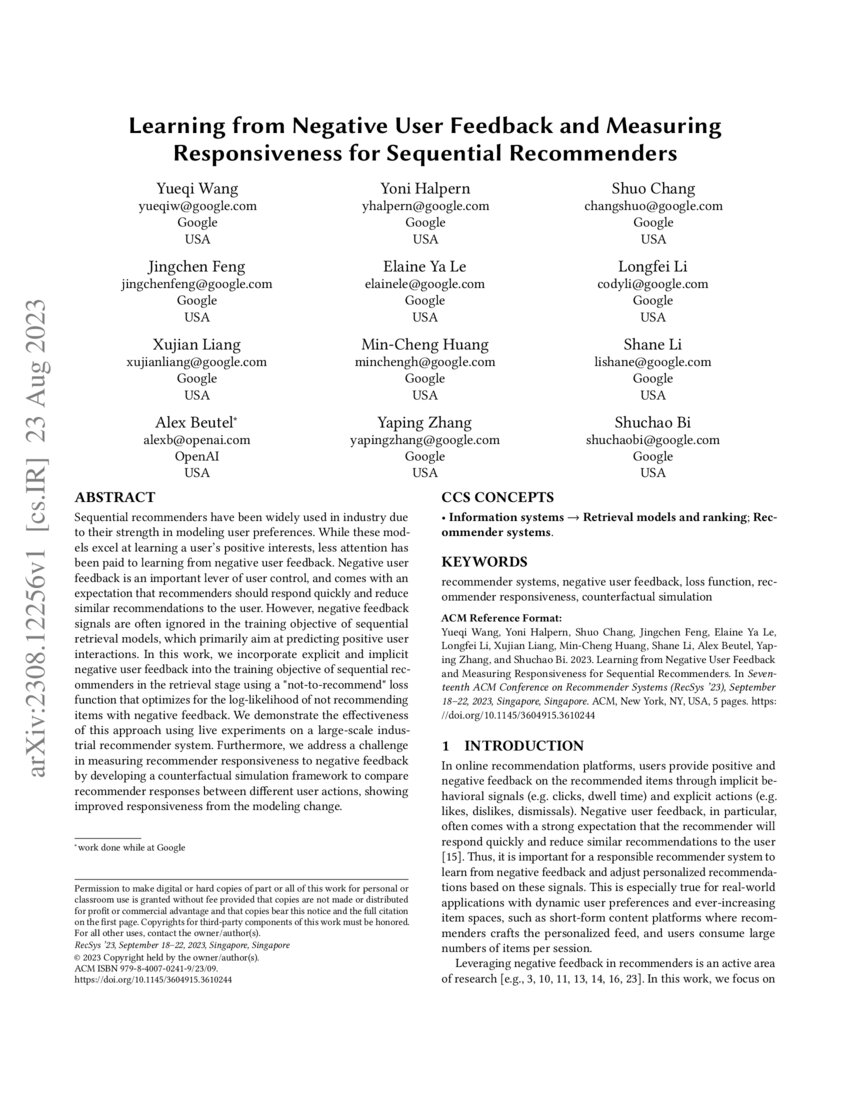 Learning From Negative User Feedback And Measuring Responsiveness For