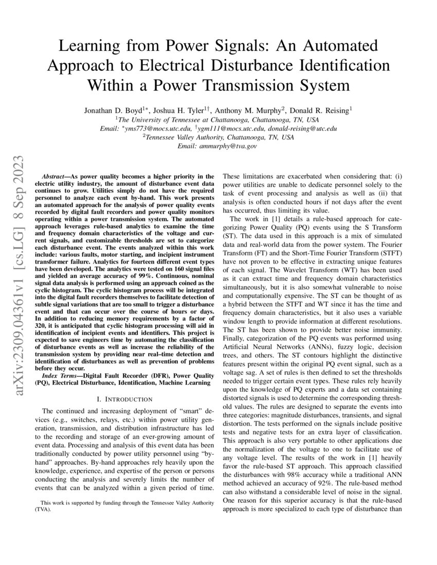 Learning from Power Signals An Automated Approach to Electrical Disturbance Identification