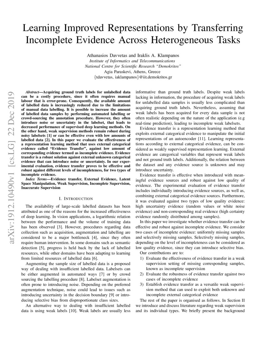 Learning Improved Representations by Transferring Incomplete Evidence ...