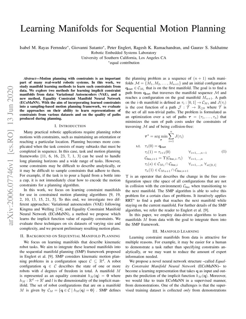 Learning Manifolds for Sequential Motion Planning | DeepAI