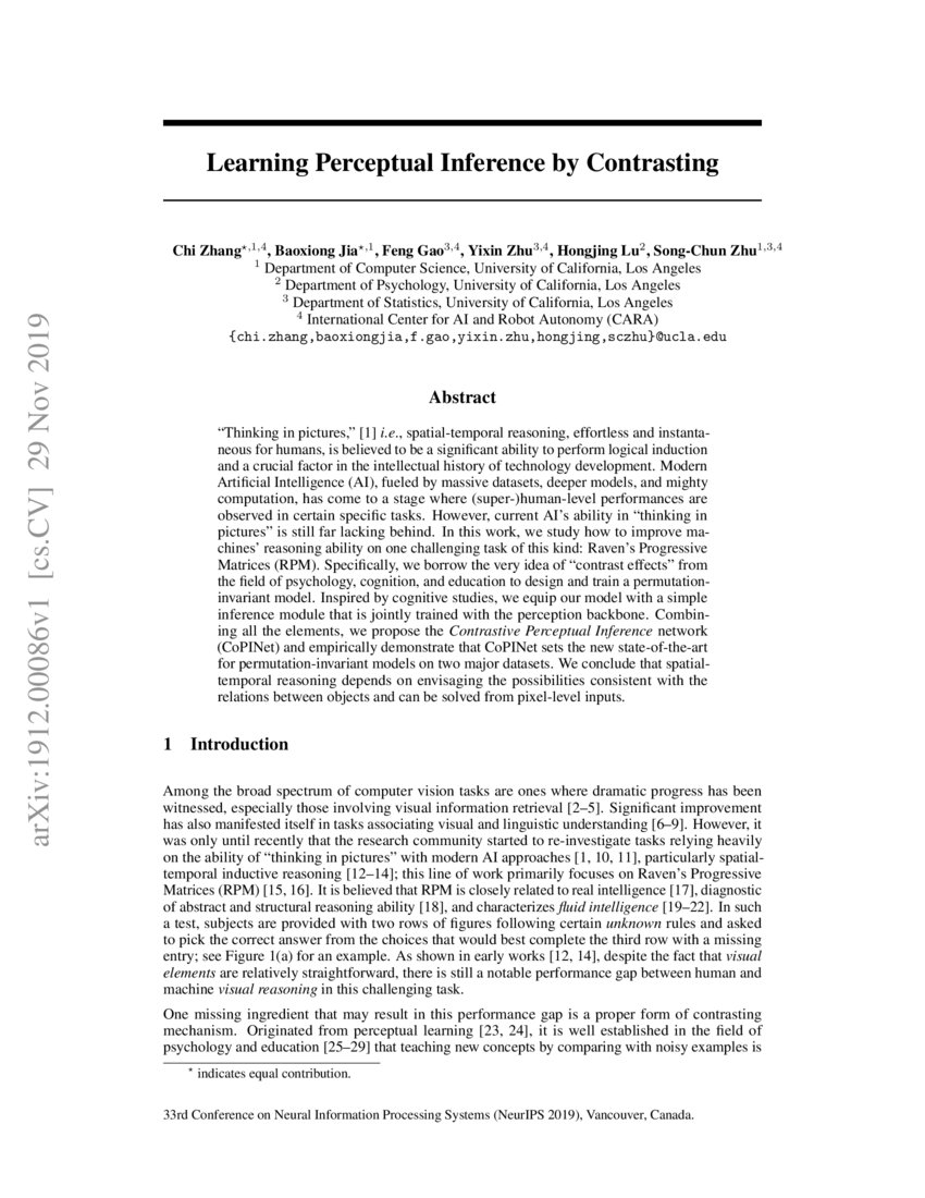 Learning Perceptual Inference by Contrasting | DeepAI