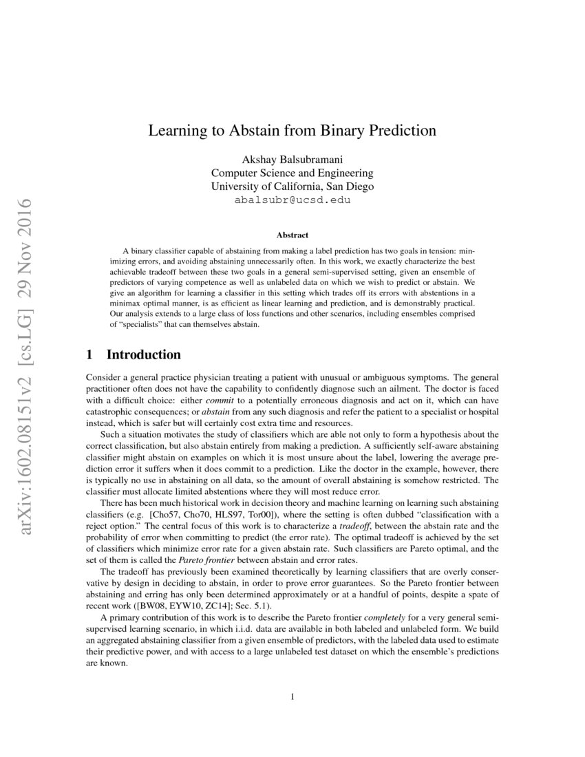 Learning to Abstain from Binary Prediction DeepAI