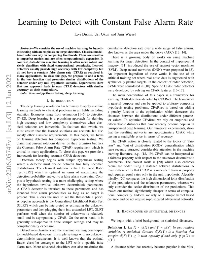 Learning to Detect with Constant False Alarm Rate DeepAI