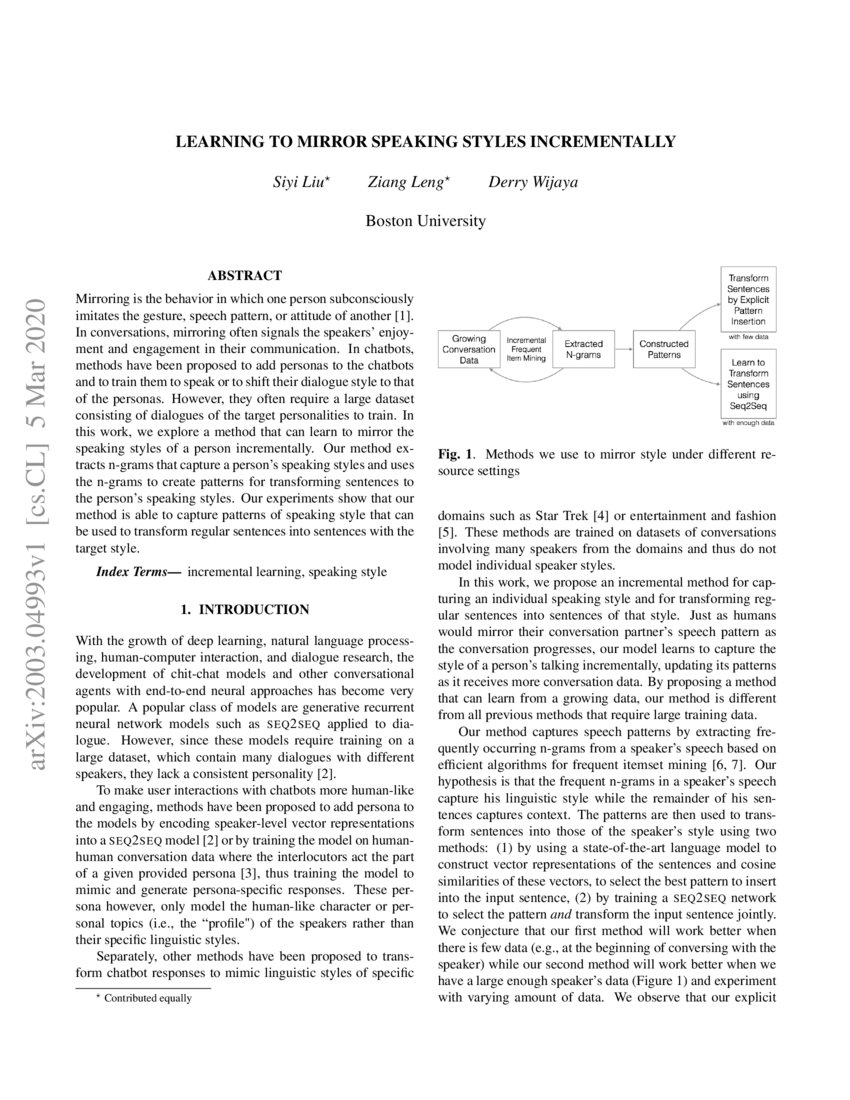 Learning to mirror speaking styles incrementally DeepAI