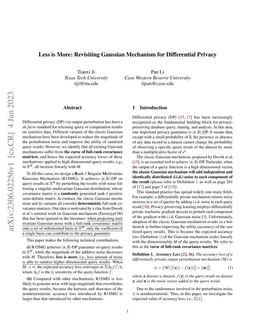 Less is More: Revisiting Gaussian Mechanism for Differential Privacy ...