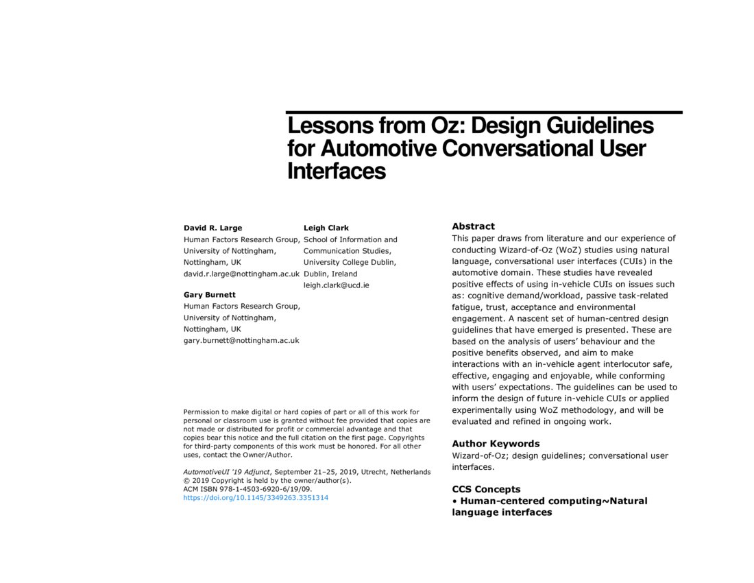 Lessons from Oz Design Guidelines for Automotive Conversational User