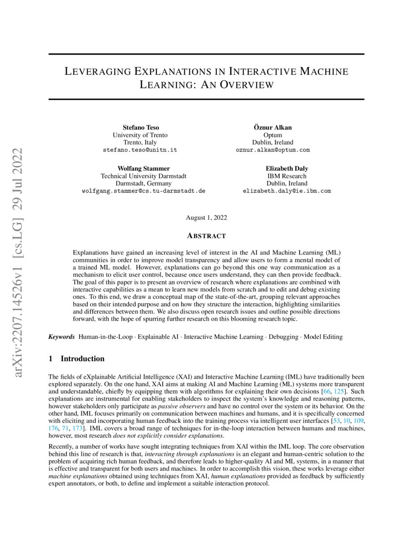 Leveraging Explanations in Interactive Machine Learning: An Overview ...