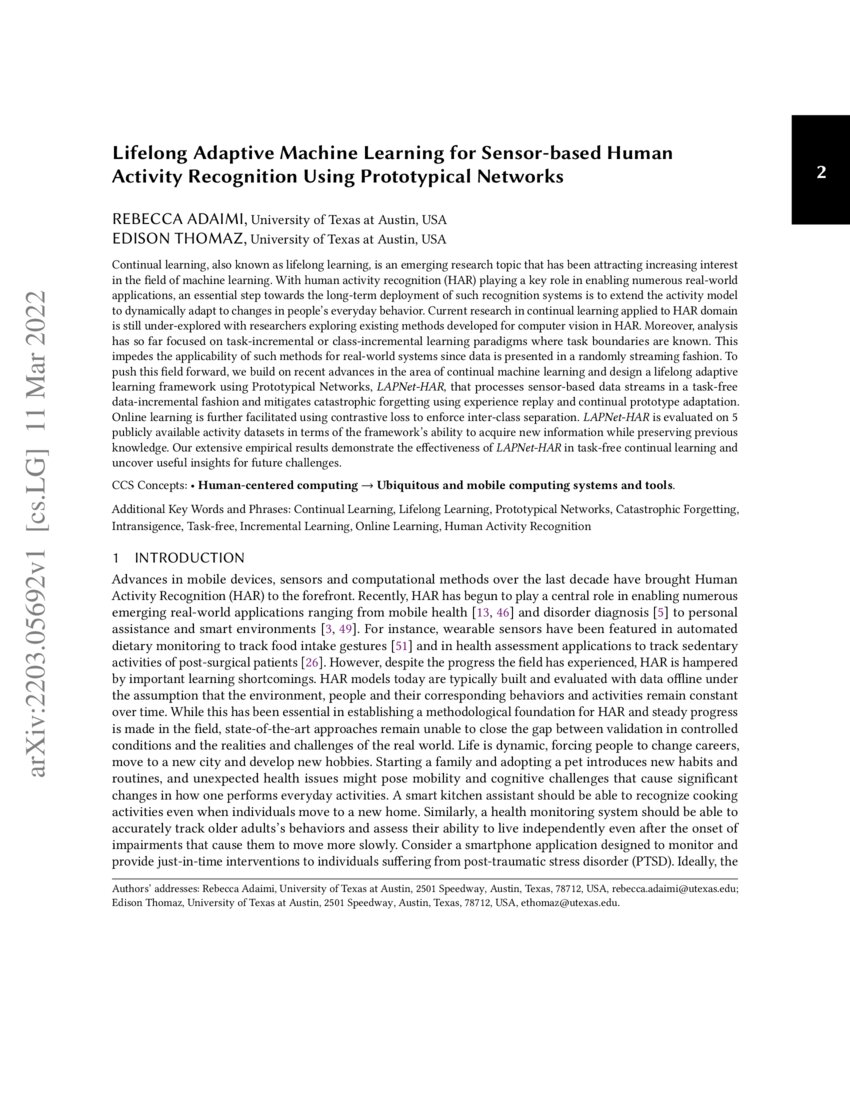 Lifelong Adaptive Machine Learning for Sensor-based Human Activity ...