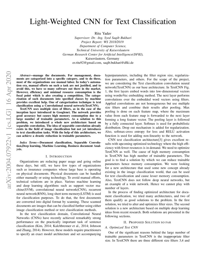 LightWeighted CNN for Text Classification DeepAI