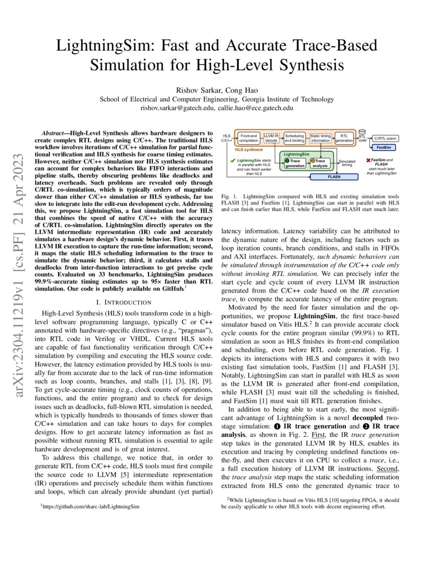 LightningSim: Fast and Accurate Trace-Based Simulation for High-Level ...