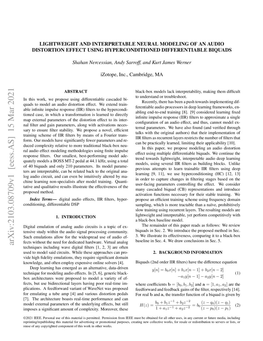 Lightweight and interpretable neural modeling of an audio distortion