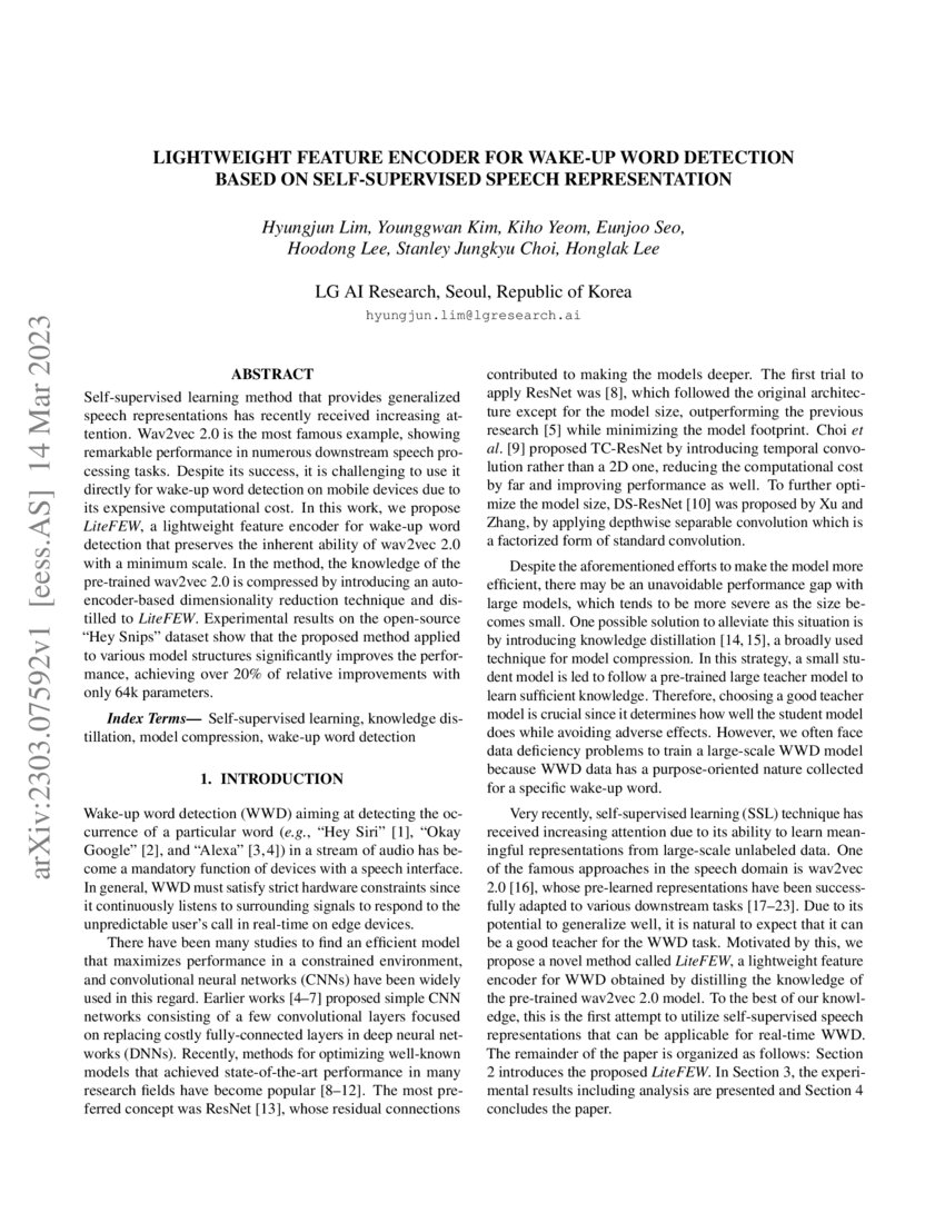 Lightweight feature encoder for wake-up word detection based on self ...