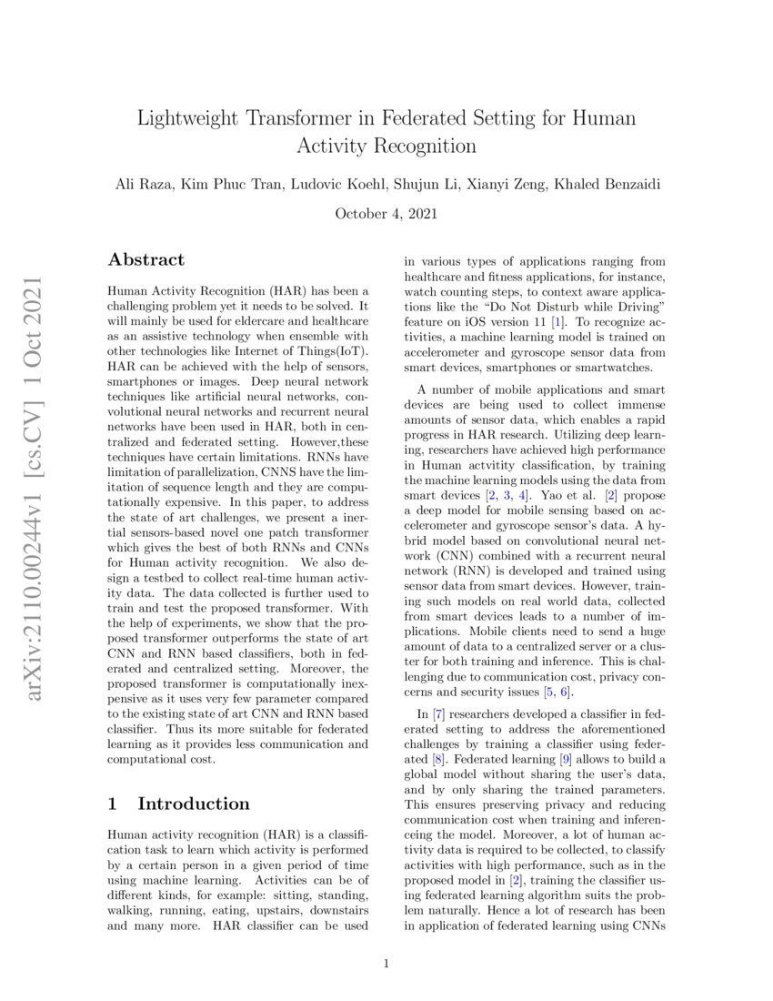 Lightweight Transformer in Federated Setting for Human Activity