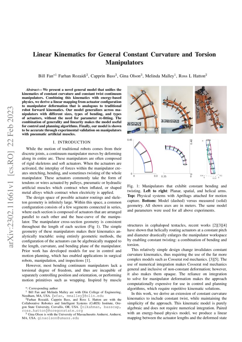 Linear Kinematics for General Constant Curvature and Torsion