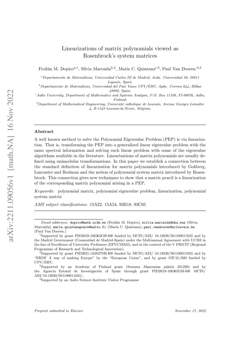 Linearizations of matrix polynomials viewed as Rosenbrock's system ...