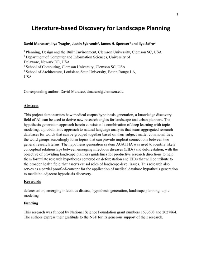 Literaturebased Discovery for Landscape Planning DeepAI