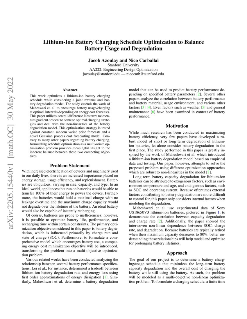 LithiumIon Battery Charging Schedule Optimization to Balance Battery