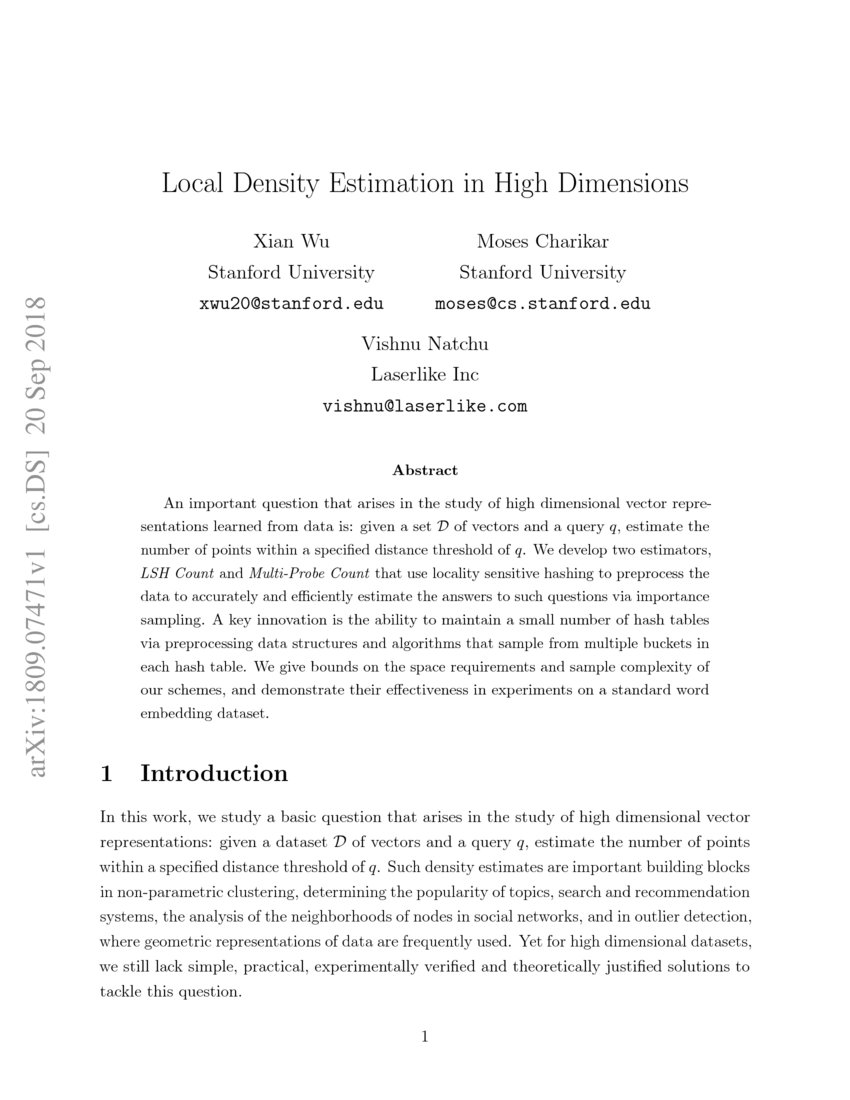 Local Density Estimation in High Dimensions DeepAI