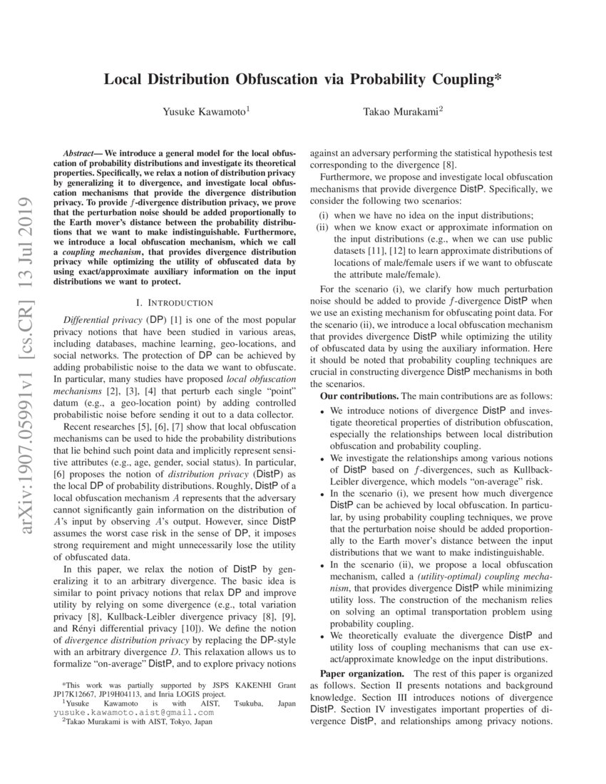 Local Distribution Obfuscation via Probability Coupling DeepAI