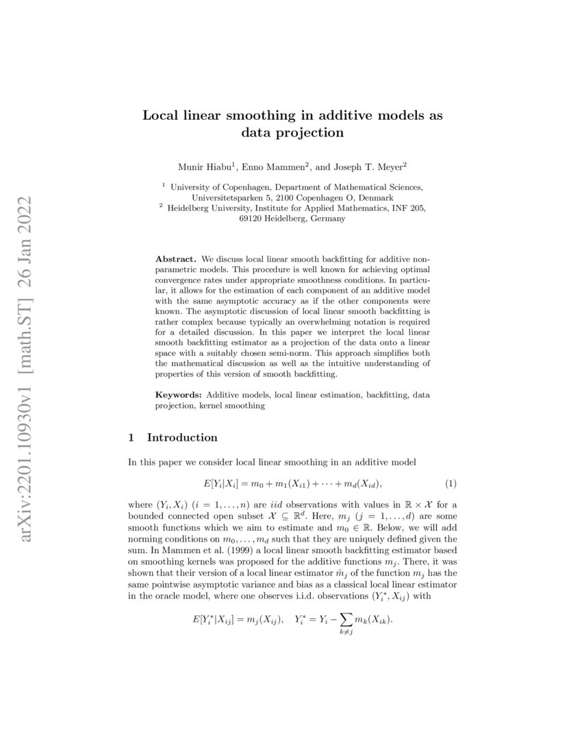 Local linear smoothing in additive models as data projection | DeepAI
