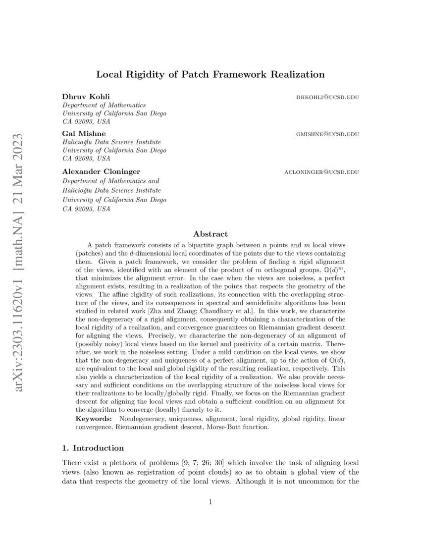 Nondegenerate Rigid Alignment in a Patch Framework DeepAI