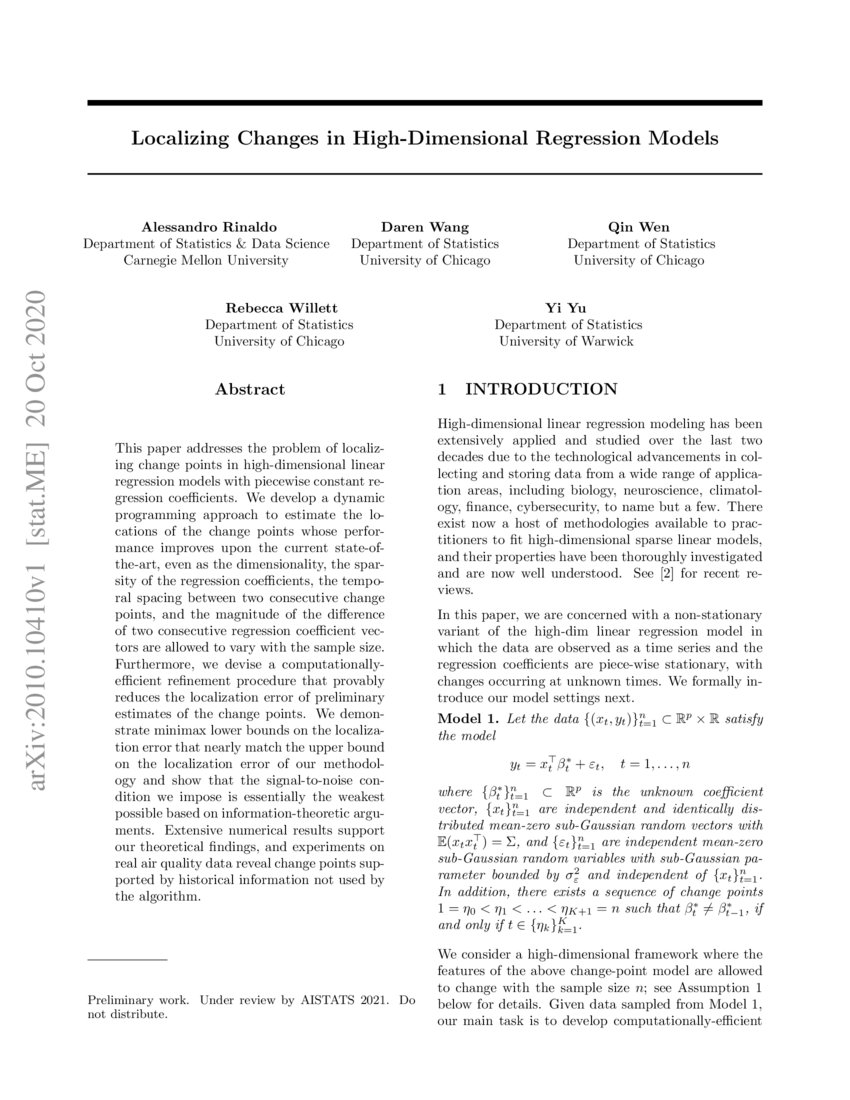Localizing Changes in HighDimensional Regression Models DeepAI