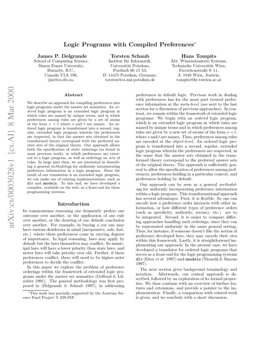 Logic Programs with Compiled Preferences DeepAI